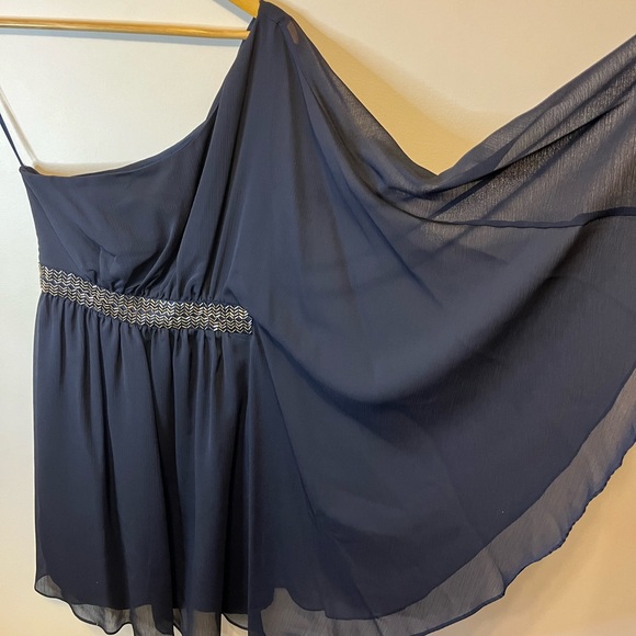 Max & Cleo Blue Ruffled Asymmetrical One Shoulder Cocktail Dress - Picture 1 of 4